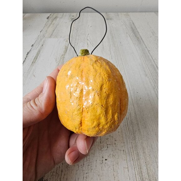 Vintage dept 56 glitter pumpkin jack-o'-lantern ornament Halloween shabby chic a - Picture 5 of 8